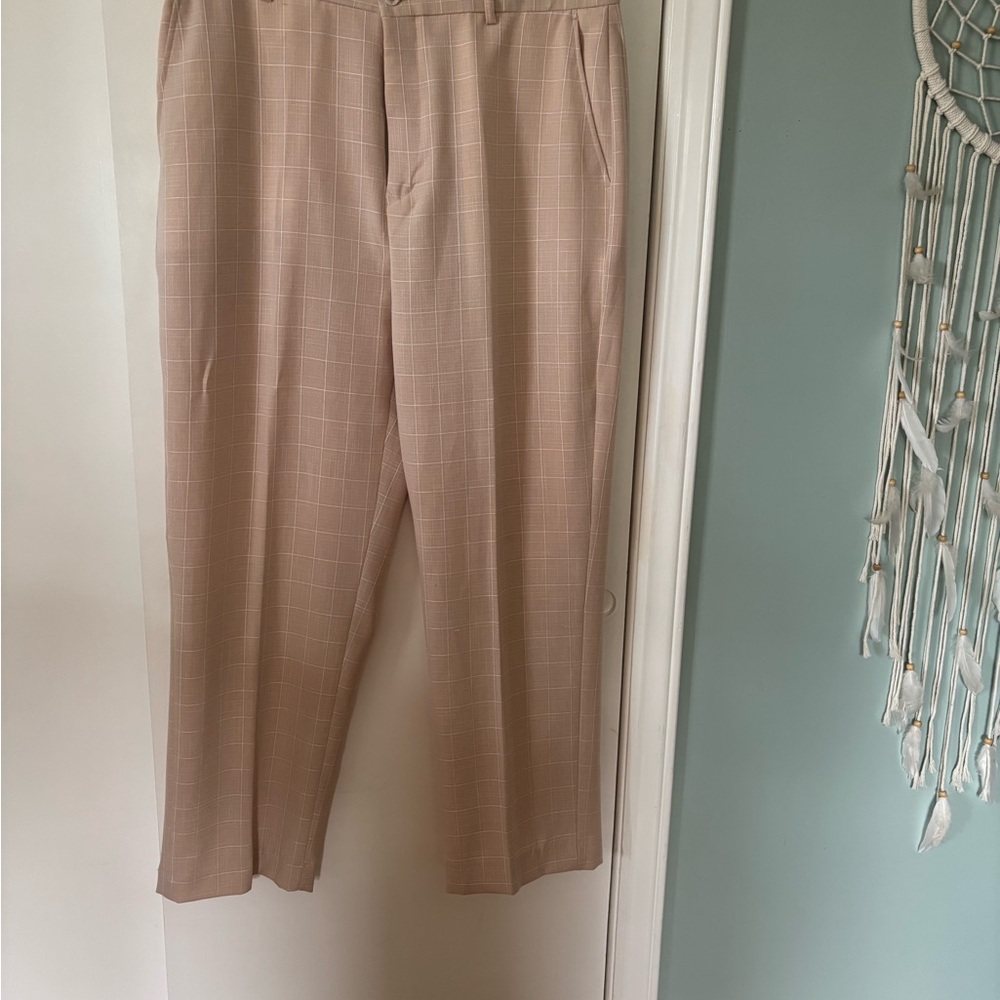 Stacy Adams Beige Checkered Dress Pants